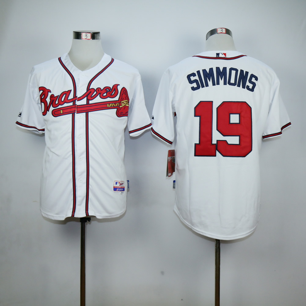 Men Atlanta Braves #19 Simmons White MLB Jerseys